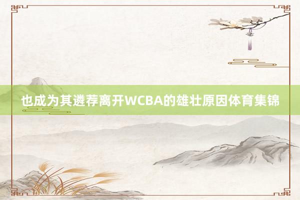 也成为其遴荐离开WCBA的雄壮原因体育集锦
